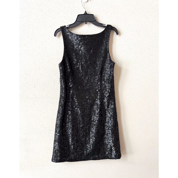 All Saints Black Sequin Mini Dress Size 6 Hand Embellished Sleeveless Beaded - Picture 4 of 6